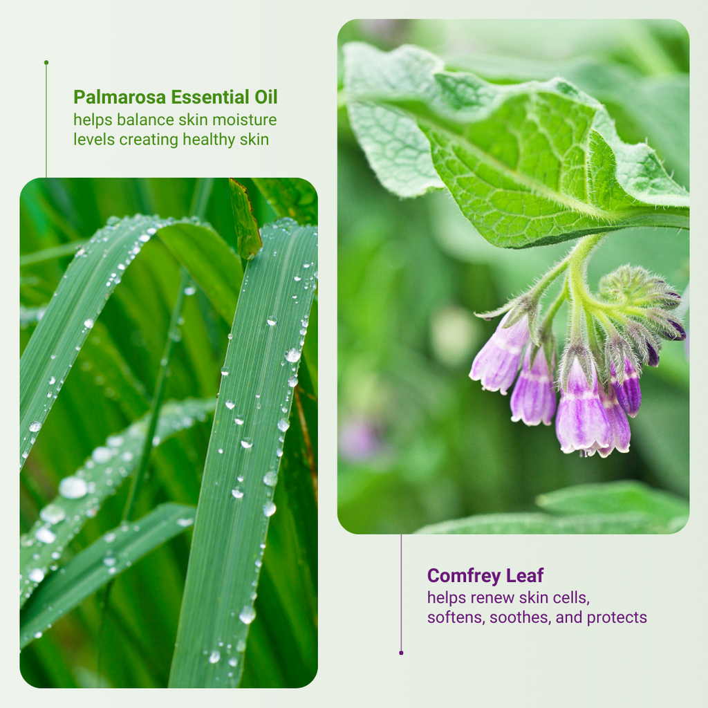 Palmarosa Essential Oil and Comfrey Leaf are the ingredients that benefit the user most