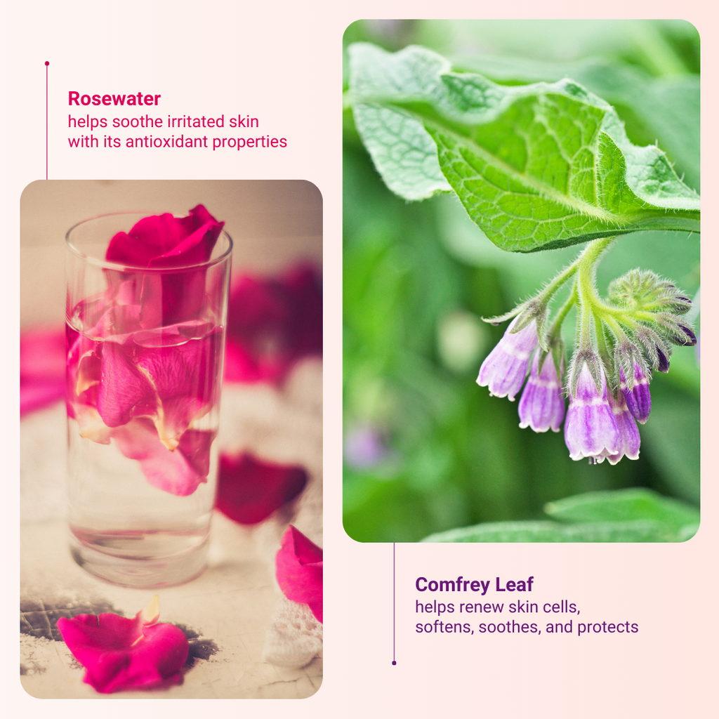 Rosewater and Comfrey Leaf are the ingredients that benefit the user most