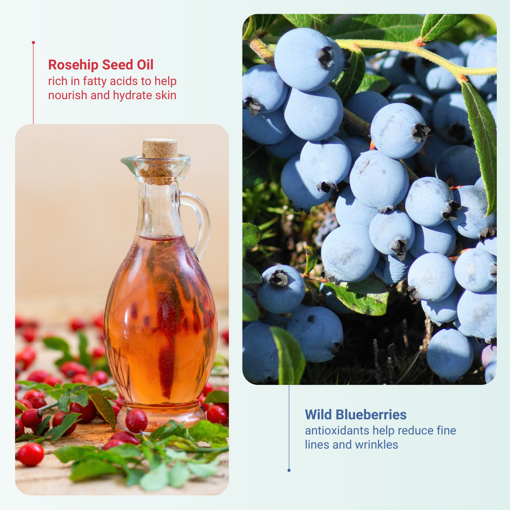 Rosehip Seed Oil and Wild Blueberries are the ingredients that benefit the user most