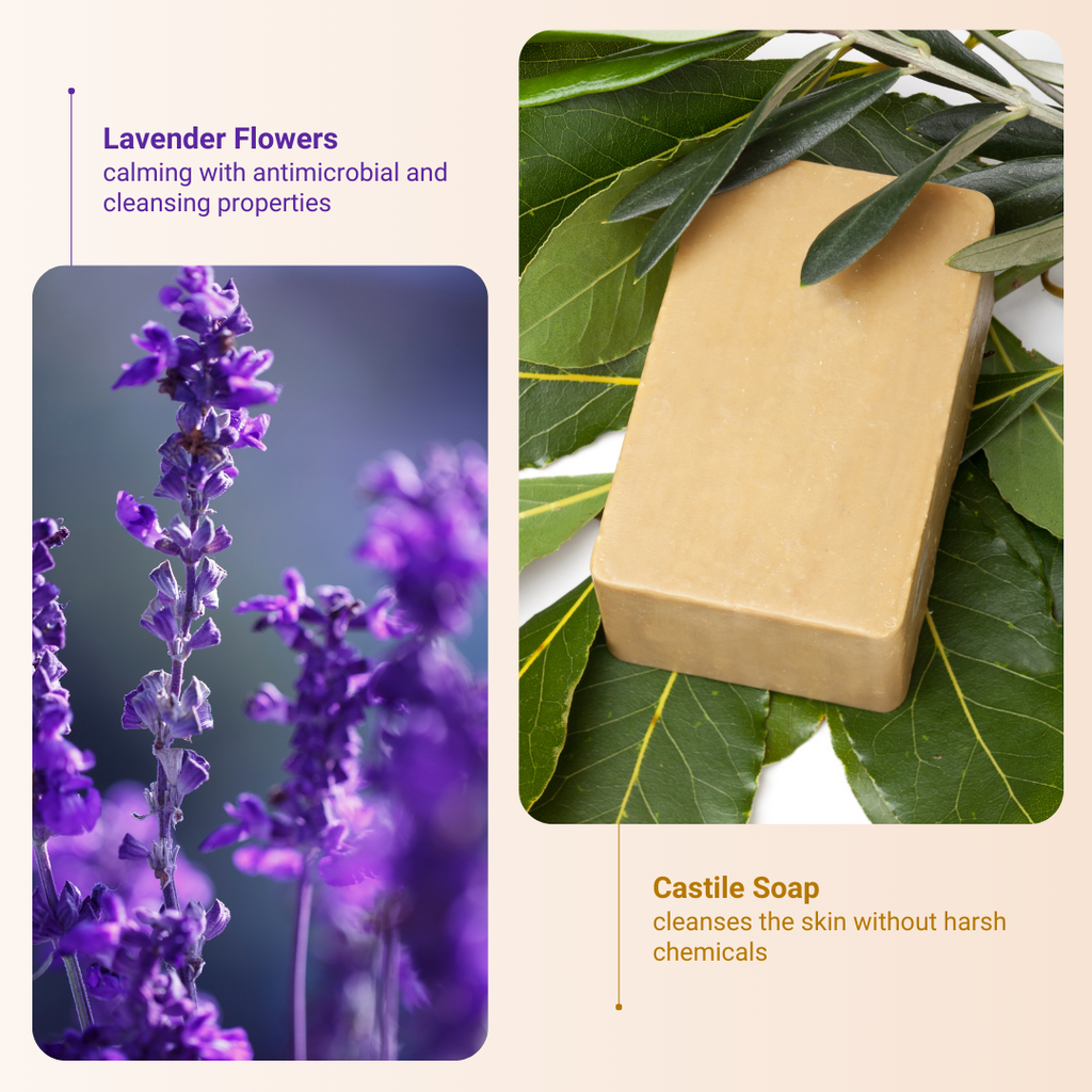 Lavender Flowers and Castile Soap are the ingredients that benefit the user most