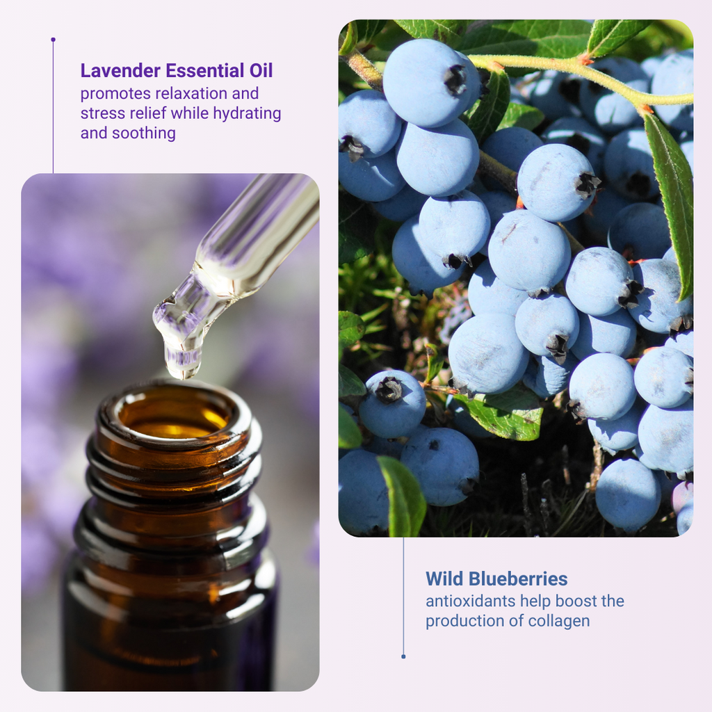 Lavender Essential Oil and Wild Blueberries are the ingredients that benefit the user most